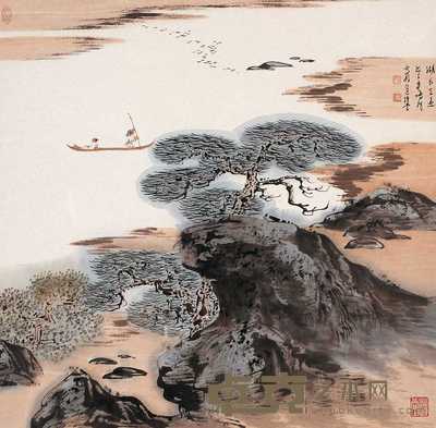 车鹏飞 湖长天远图 片连框 69×69cm